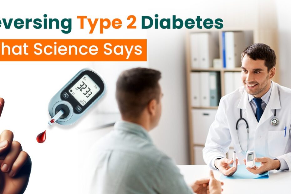Doctor consulting patient about reversing type 2 diabetes with glucometer and finger-prick test