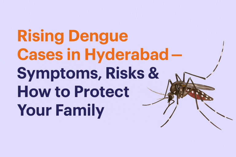 Rising Dengue Cases in Hyderabad — Blog Banner with Mosquito Illustration